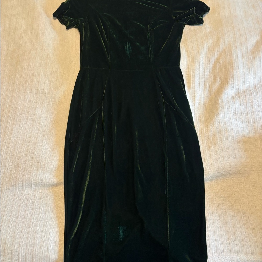 Unique Vintage Dark Green Velvet Midi Dress